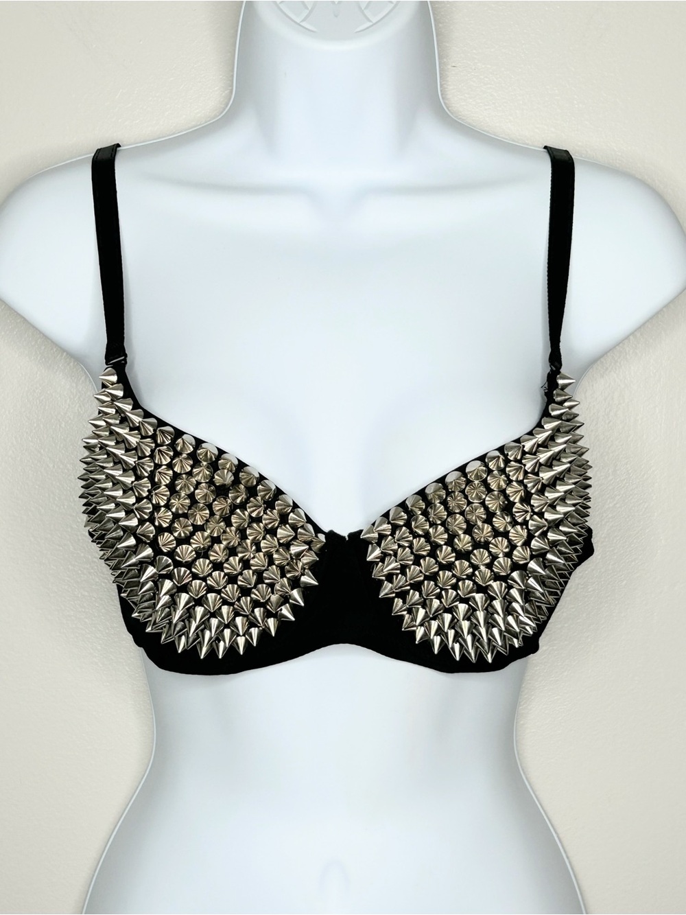 Oh Yes Black and Silver Studded Bra Size M